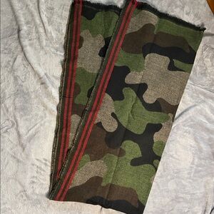 Camouflage Blanket Scarf with Red Accents
